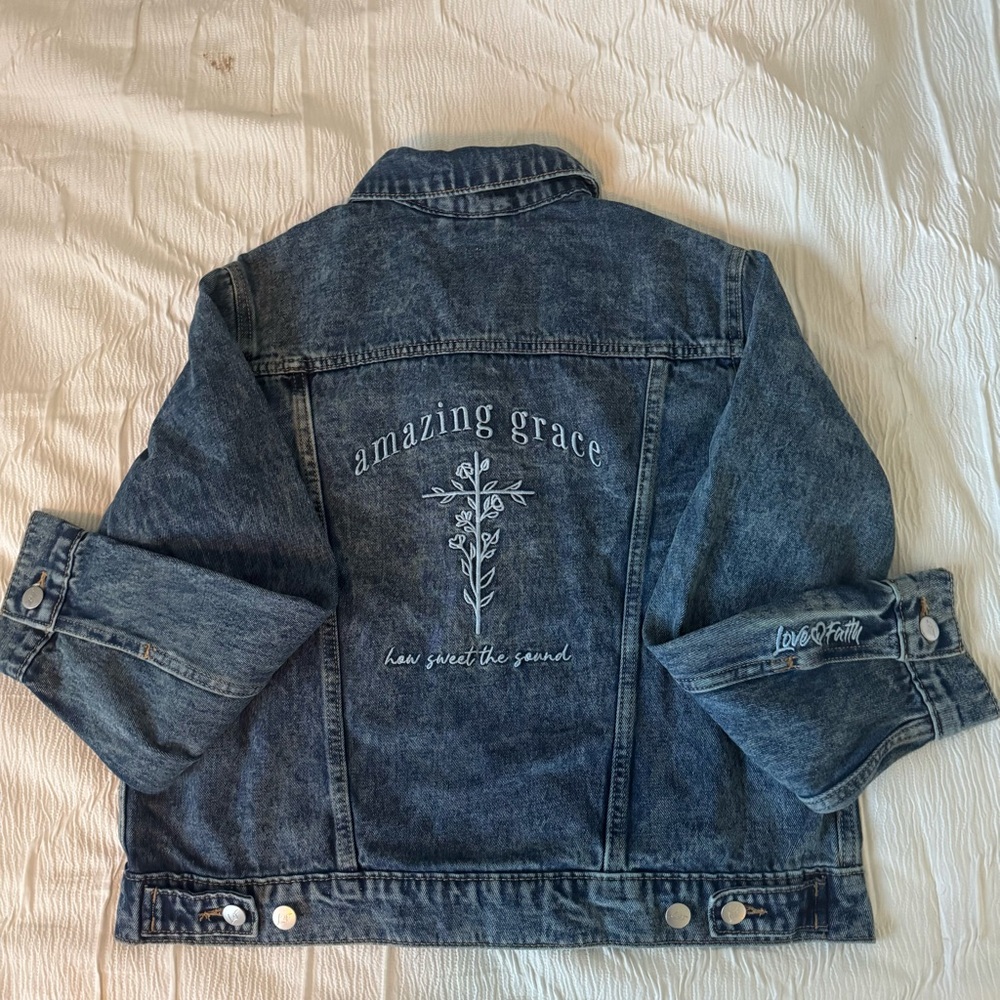 Denim Jacket with Amazing Grace Embroidered Design